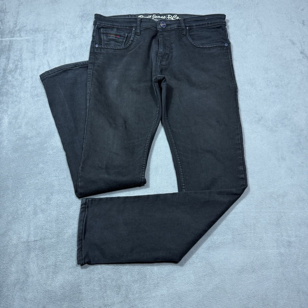 Revit Jeans Mens 34x31 Black Slim Fit Taper Stretch Denim Biker Motorcycle